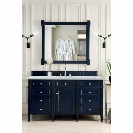 James Martin Vanities Brittany 60in Single Vanity, Victory Blue w/ 3 CM Carrara Marble Top 650-V60S-VBL-3CAR